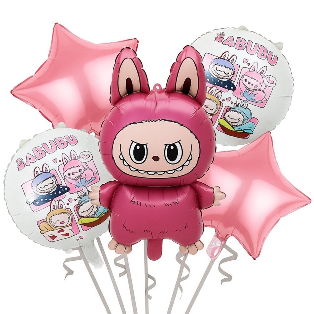 Labubu Pink and White Cartoon Character Balloon Set